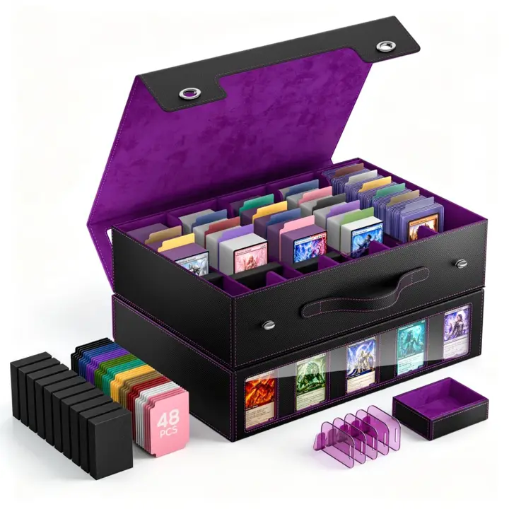 MoKo Trading Card Storage Box for MTG, 3900+Capacity, Black Purple | Card box with Dice