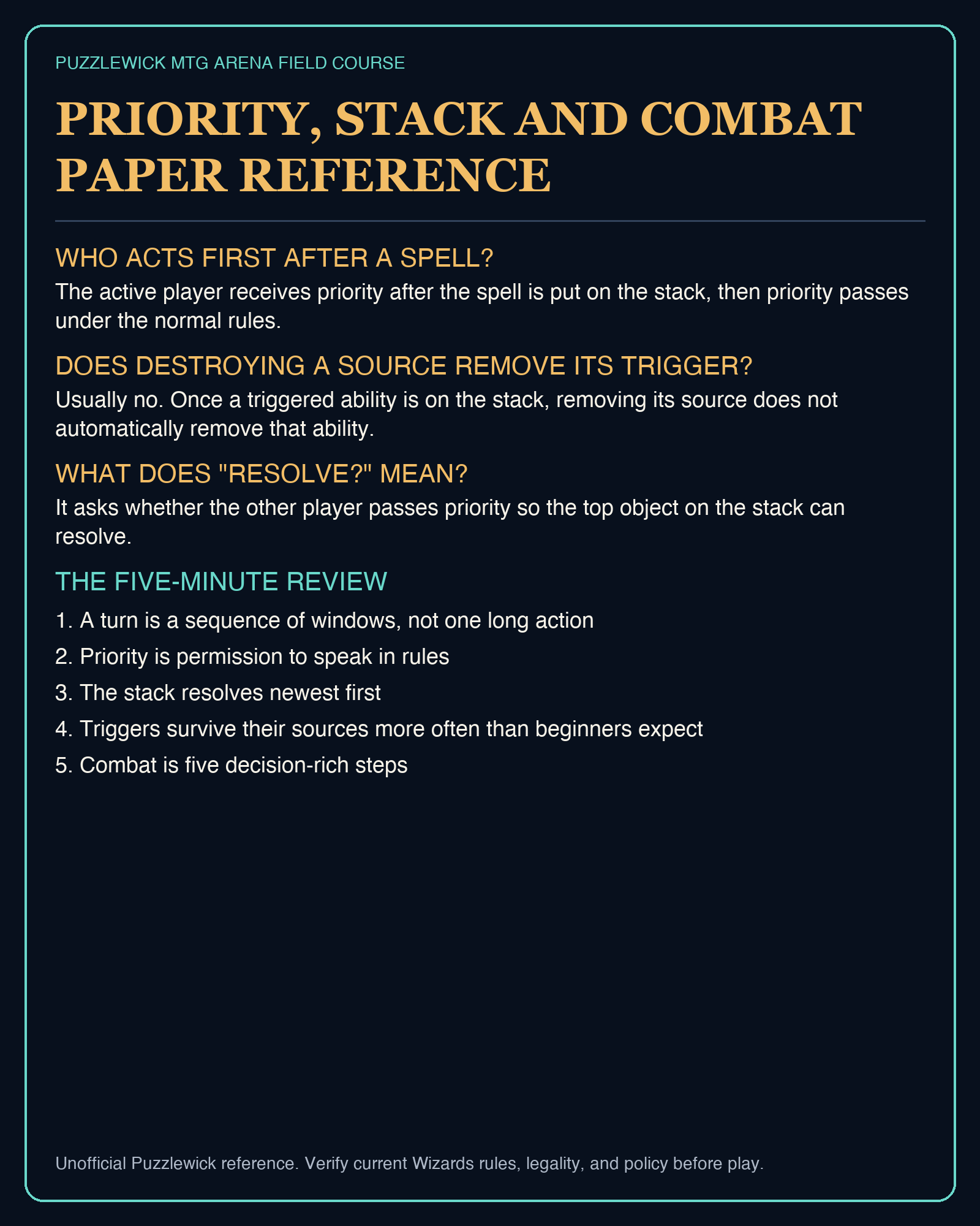 Preview of Priority, stack and combat paper reference
