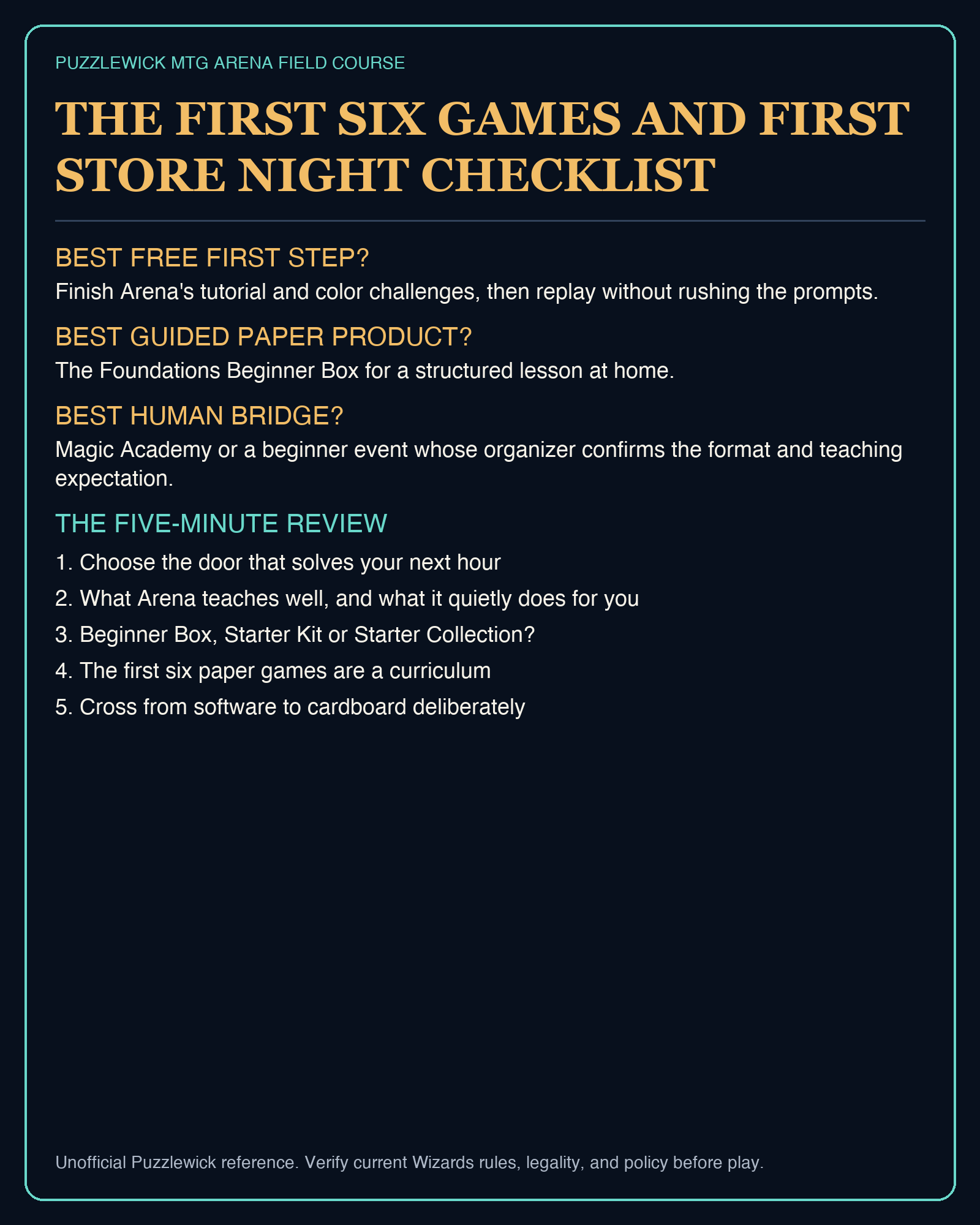 Preview of The first six games and first store night checklist