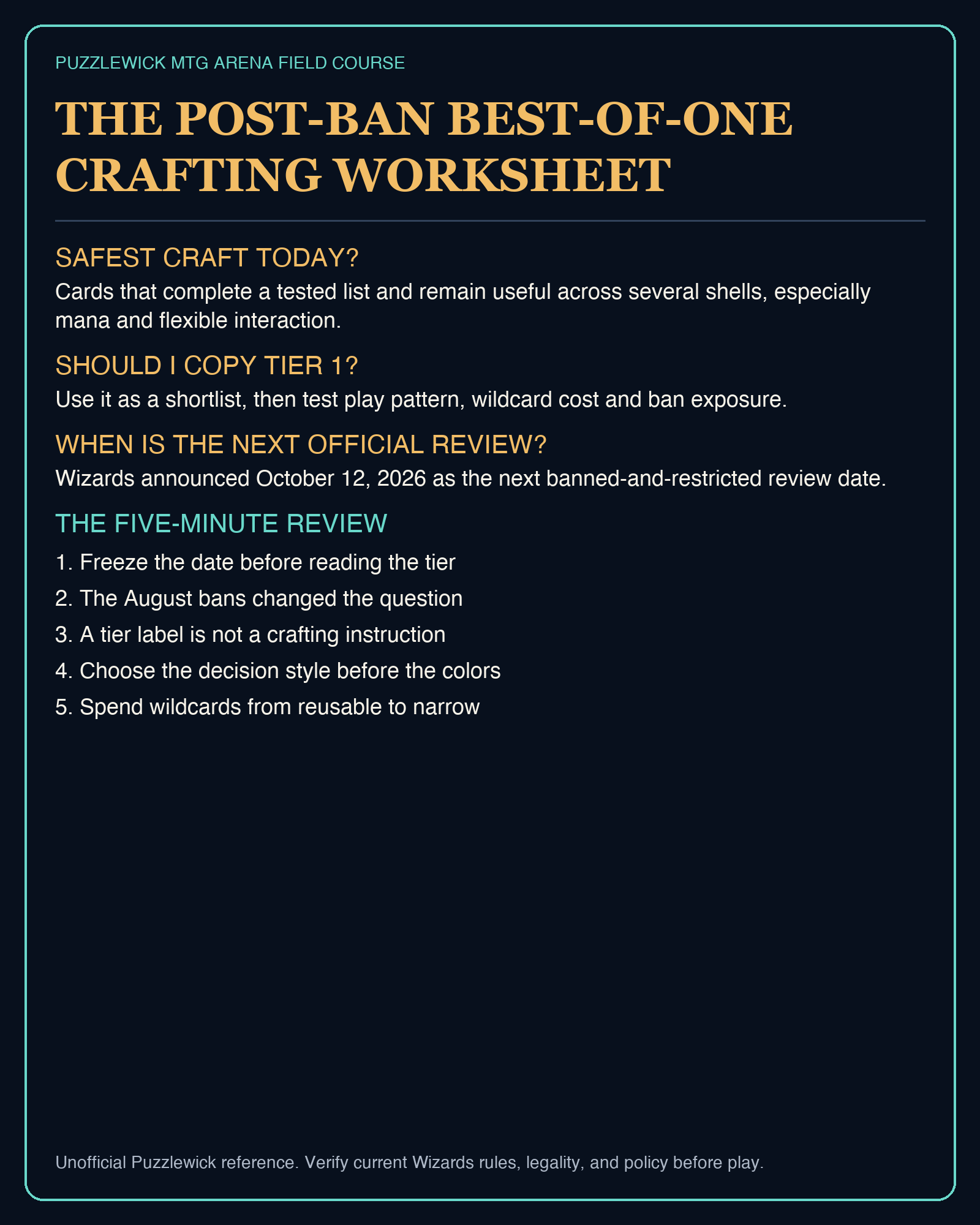 Preview of The post-ban Best-of-One crafting worksheet
