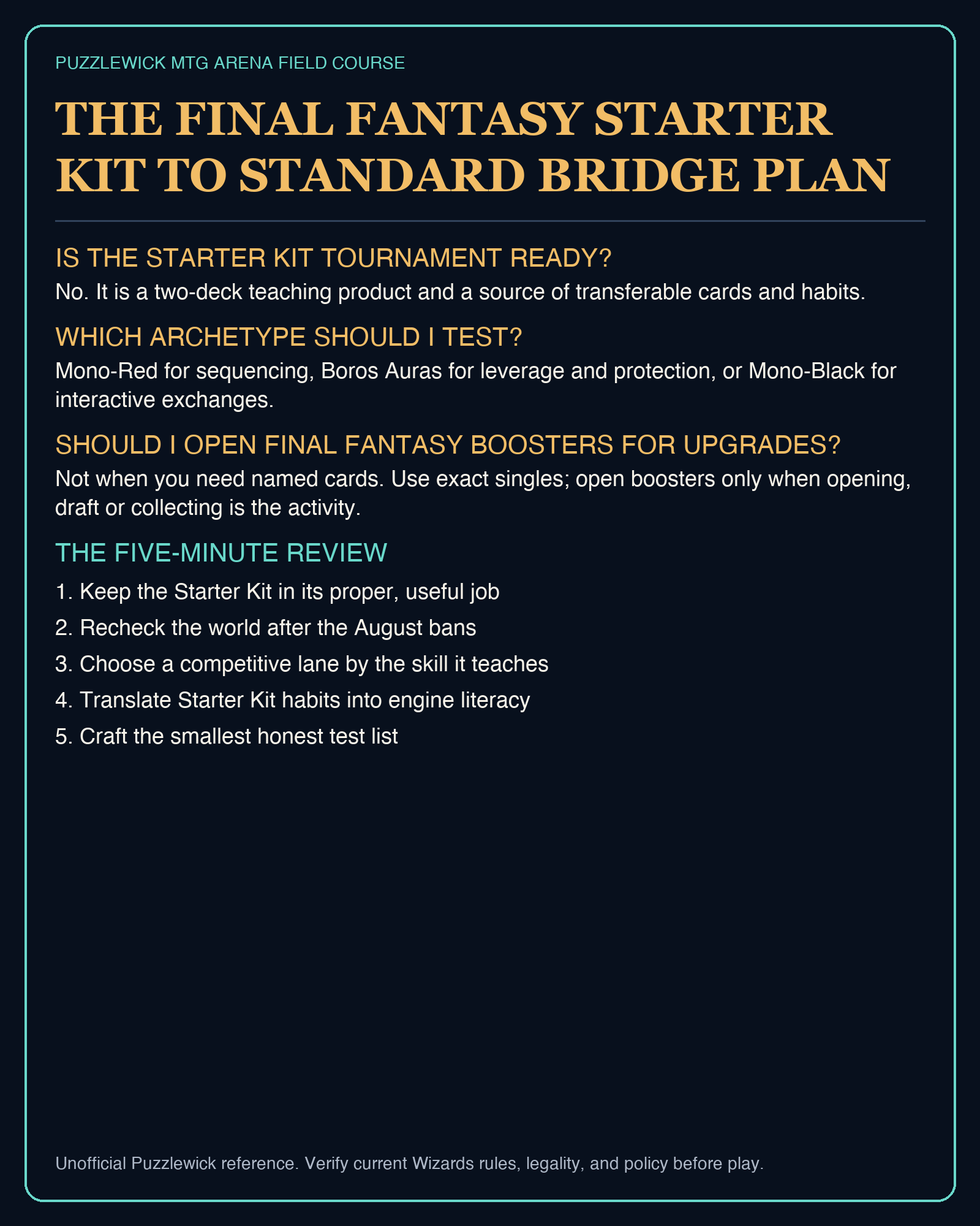Preview of The Final Fantasy Starter Kit to Standard bridge plan