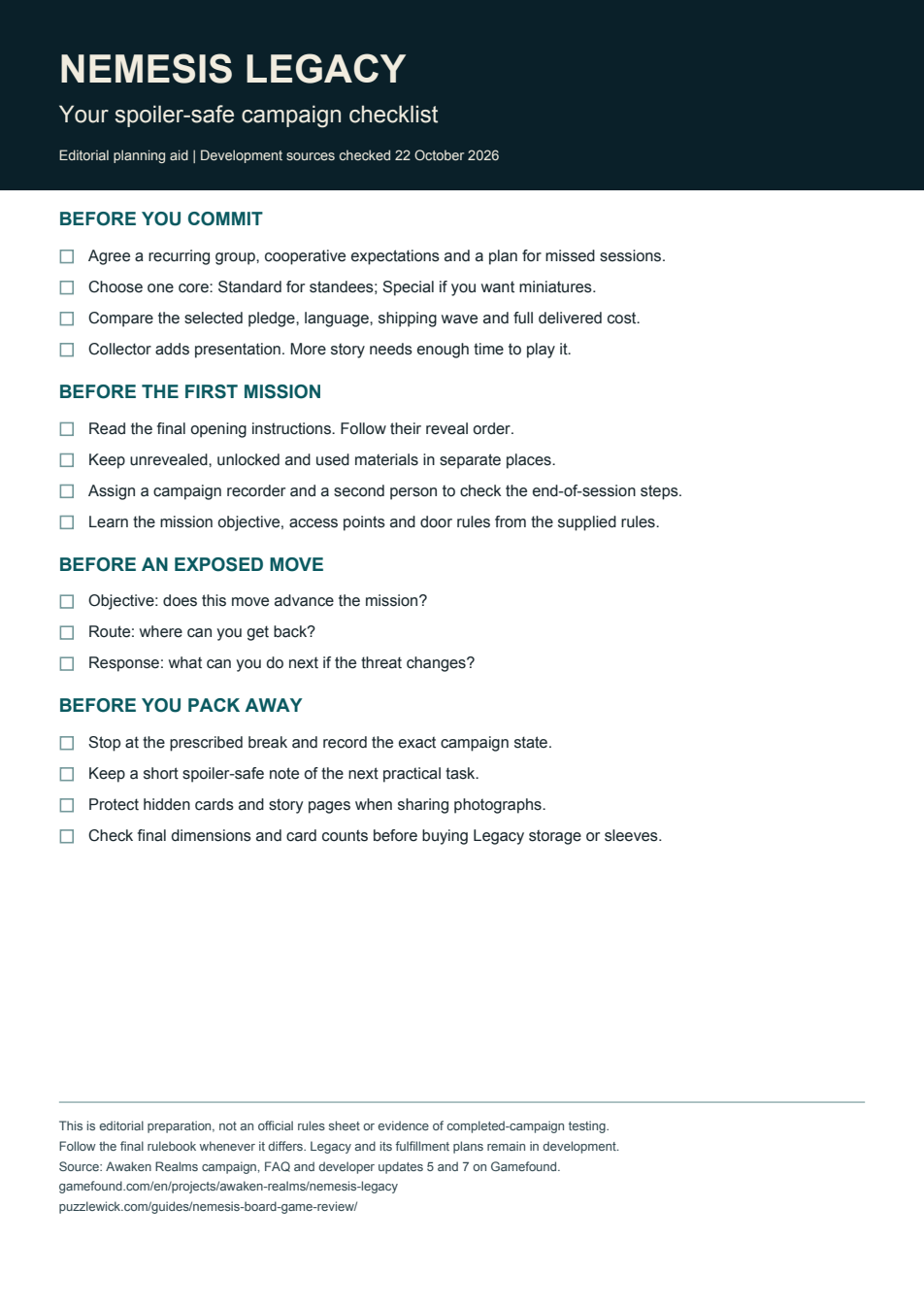 Preview of Nemesis Legacy campaign checklist