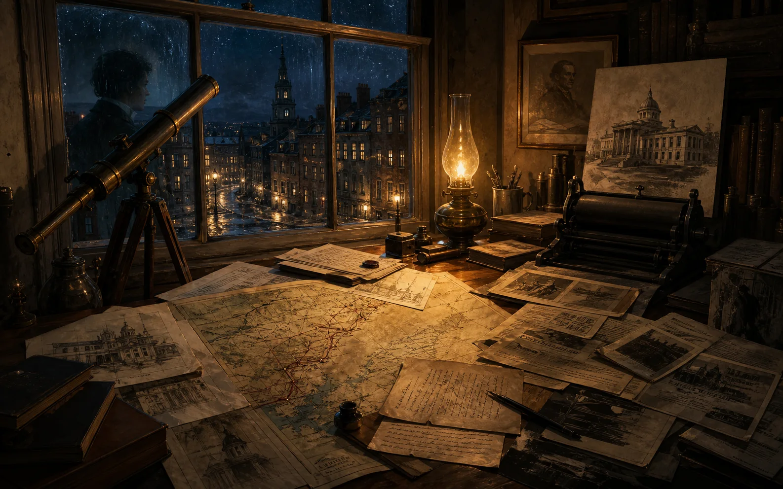 A Providence study connects astronomy, architecture, letters, fictional geography, and a critically annotated shadowed record.