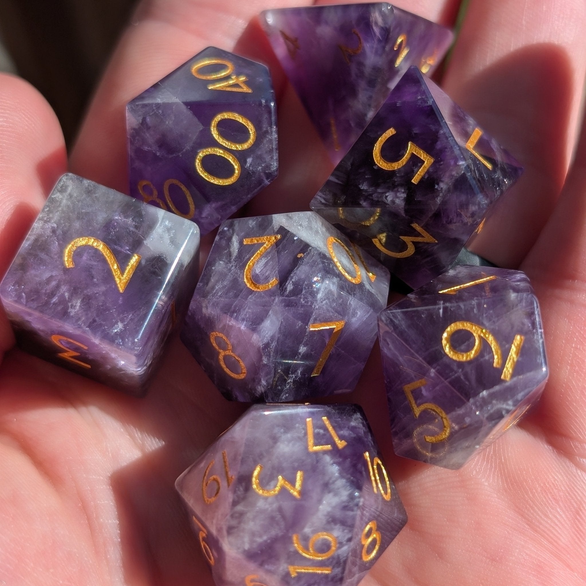 Ebonwood Amethyst 7-Piece Polyhedral Gemstone Set