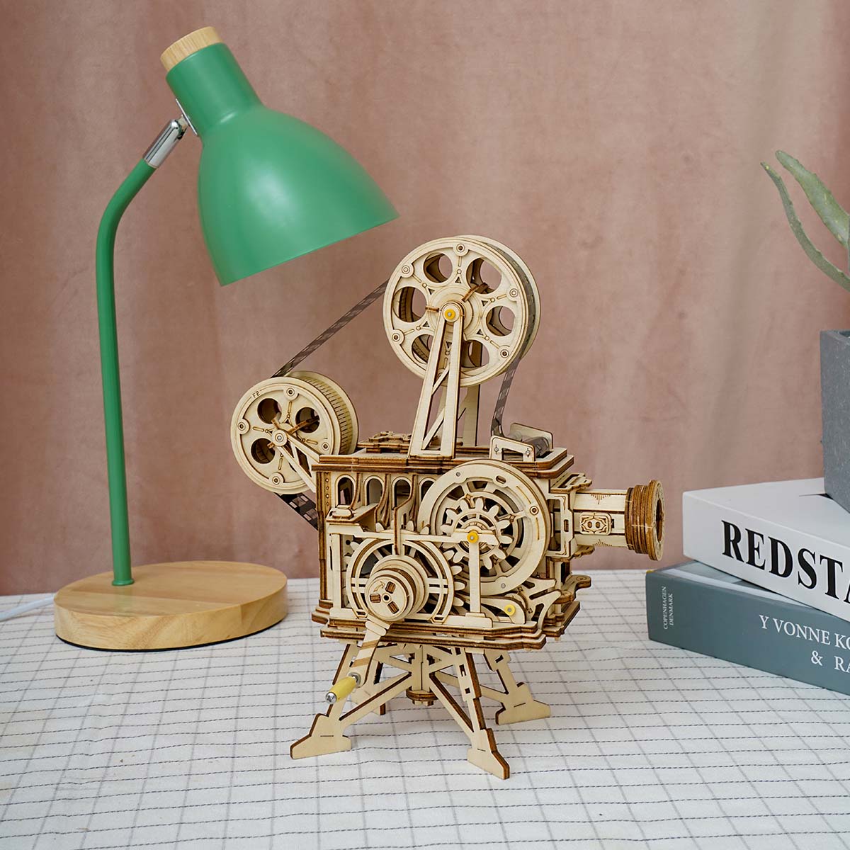 ROKR Vitascope (LK601) hand-crank wooden movie-projector model that plays film strips