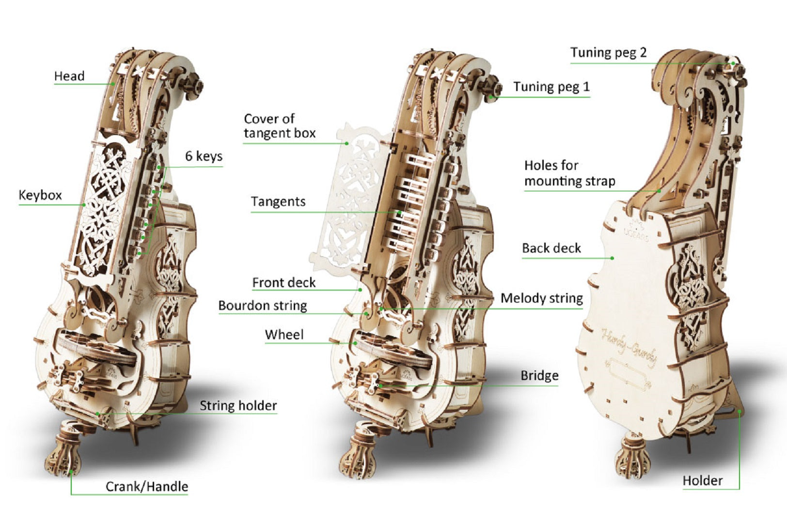 UGears Hurdy-Gurdy working wooden mechanical musical-instrument model with hand crank