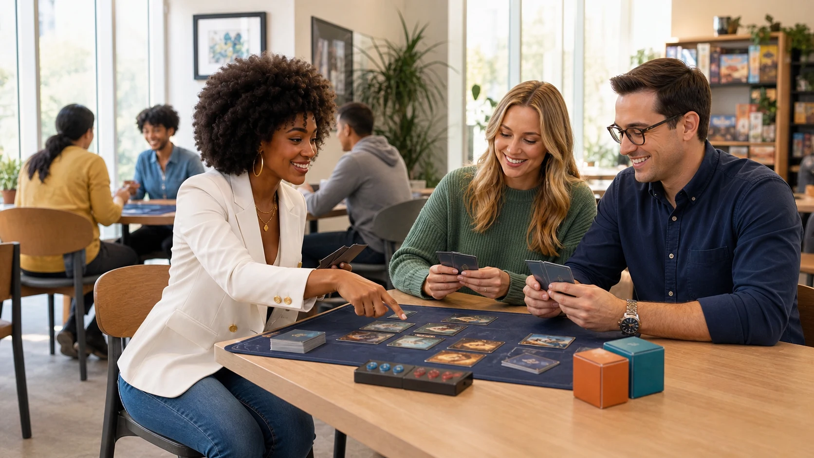 Imani, The Connector — community room lesson with a clean two-player table and visible zones