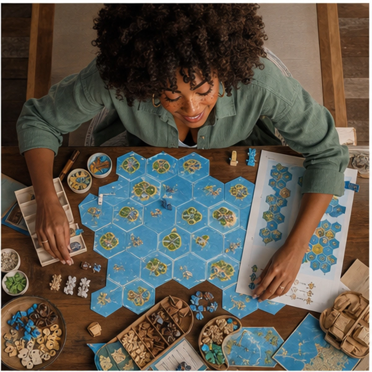 Imani, The Connector — side-by-side table clinic with components in use