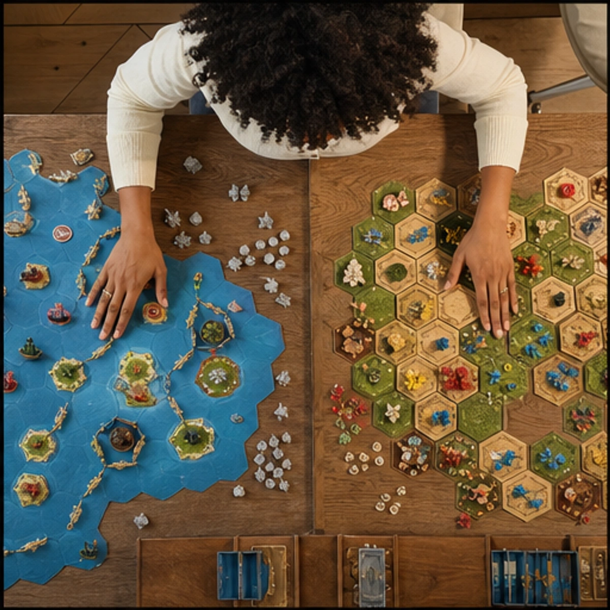 Imani, The Connector — side-by-side table clinic with components in use