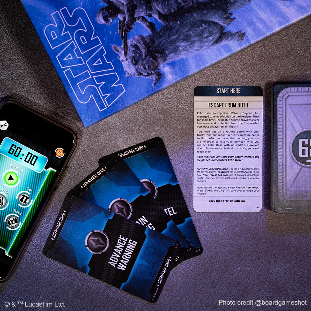 Escape-from-Hoth scenario cards in full Star Wars art