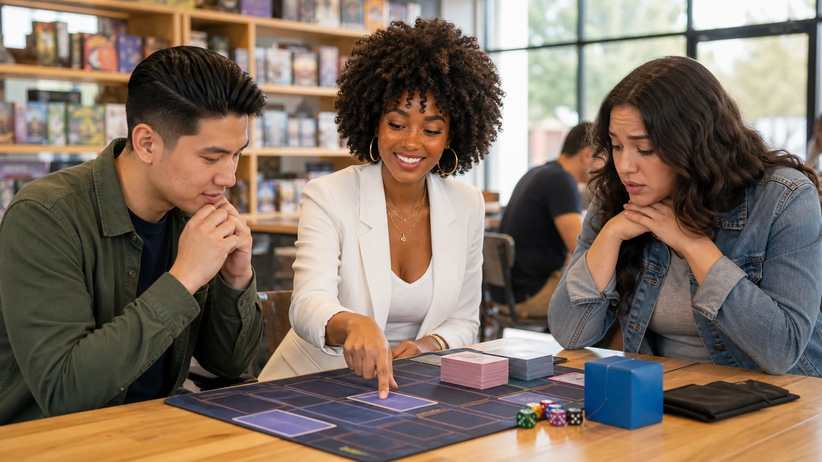 Imani, The Connector — hands-on table lesson with clearly separated zones and a welcoming opponent