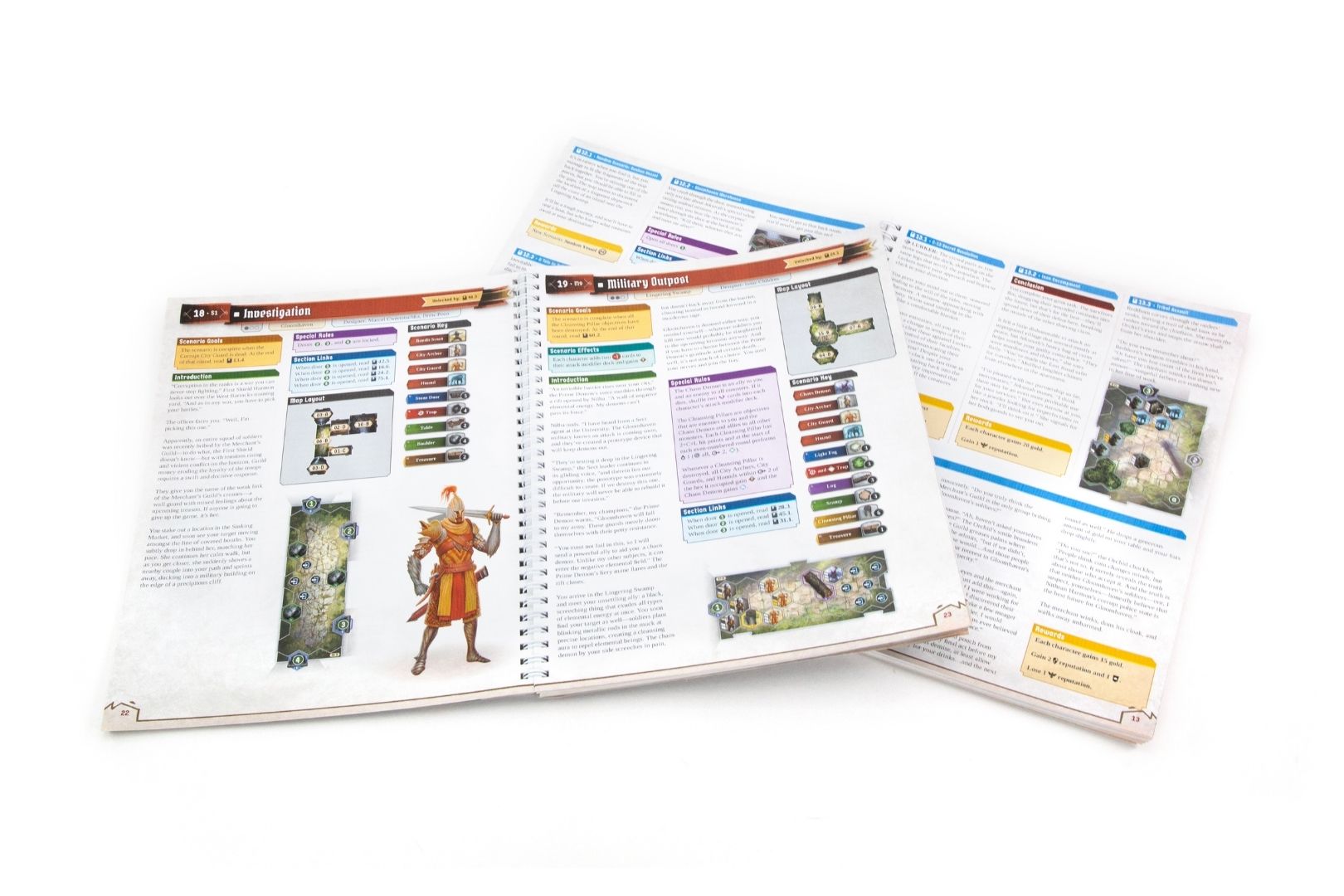Close detail of Gloomhaven's tactical card-and-token combat system.