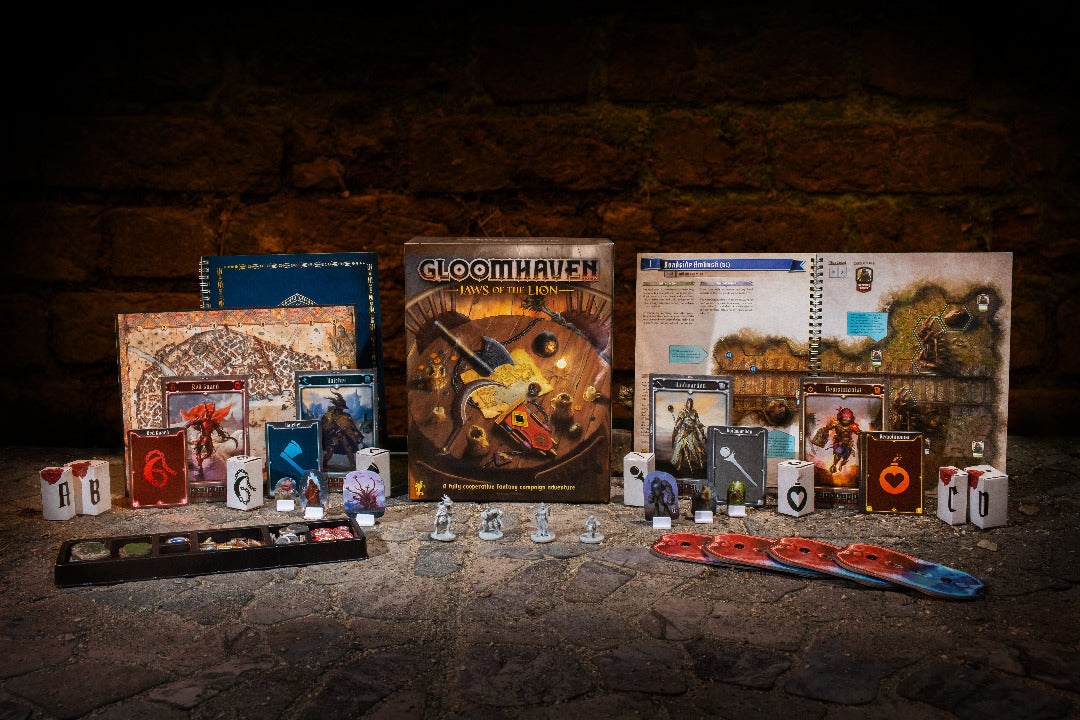 Jaws of the Lion miniatures and scenario book, designed to teach the Gloomhaven system as you play.