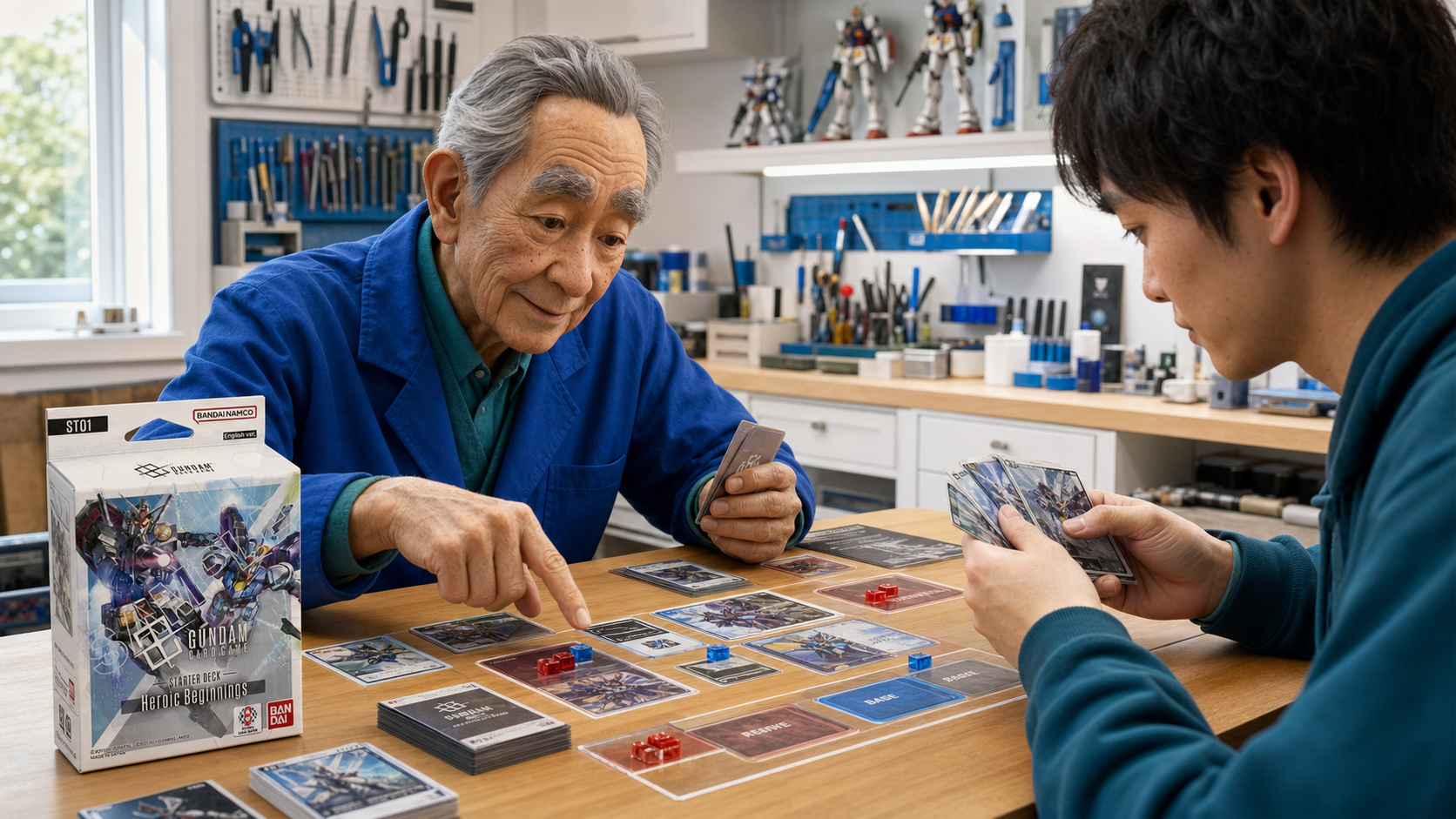 Kenji, The Sensei — clean mobile-suit workshop