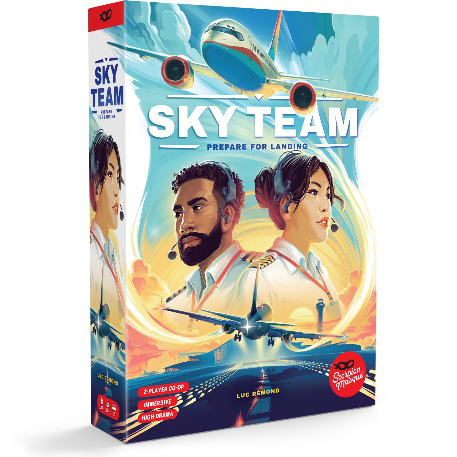 A cooperative two-player game box ready for the table.
