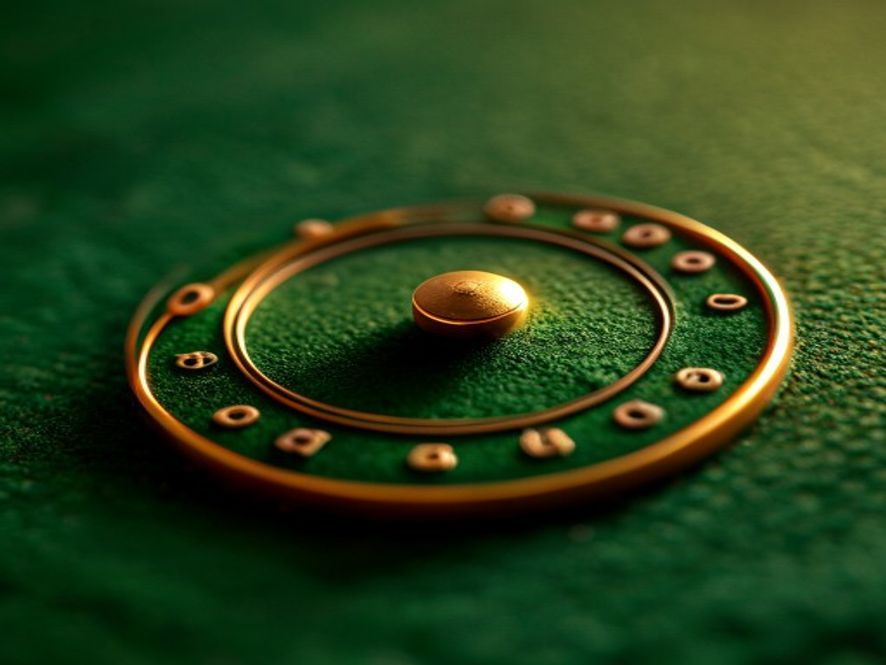 A spinner dial card tracker pointed partway around its numbered ring on a felt mat