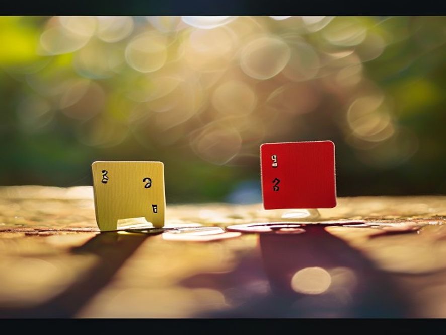 Two cards facing each other with small numbered tokens placed on one of them