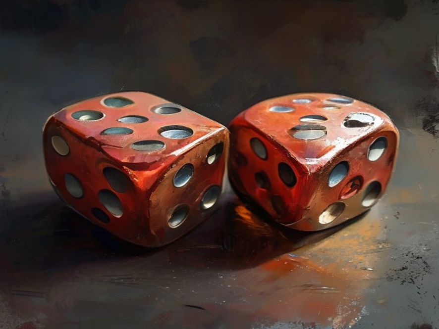 Two twenty-sided dice rolled side by side showing different numbers