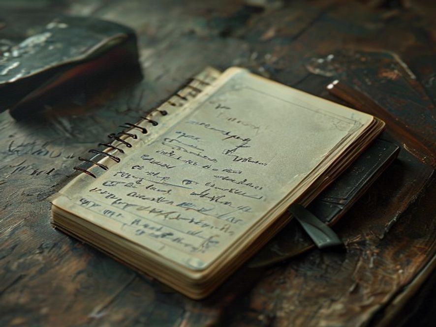 A small notebook beside a fanned deck, with handwritten notes on card ratios.