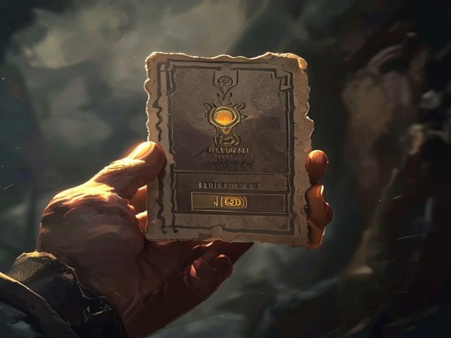 A hand holding a single dual-action ability card showing a top action and a bottom action separated by an initiative number