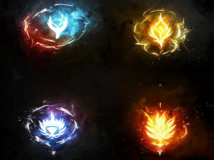 An elemental infusion track showing six element icons in strong, waning, and inert positions