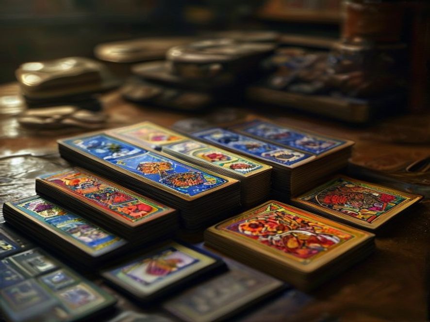 A complex dual-form class mat with two separate seven-card decks laid side by side