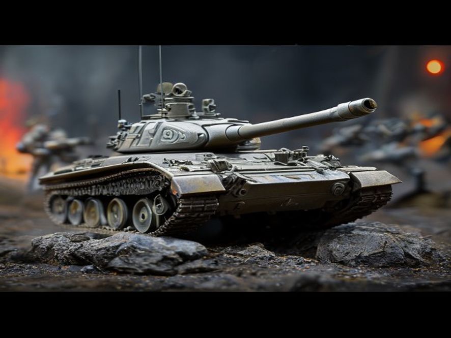 A front-line tank miniature and a ranged damage miniature positioned in a classic front-and-back formation against enemies.