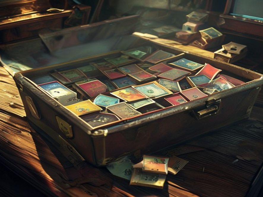An open precon-style deck box with a 100-card deck and a handful of creature tokens spilling out.
