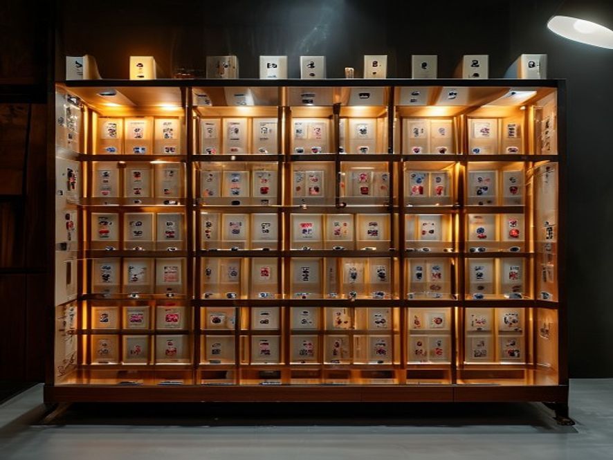 A neatly built double-row mahjong wall on acrylic racks with pushers clicked into place.