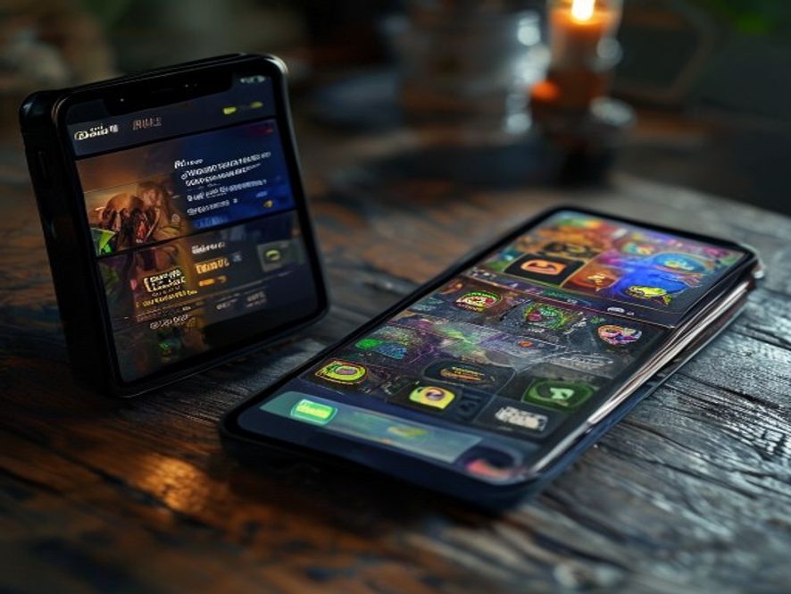 A smartphone displaying a card-game tutorial app next to a fanned starter deck