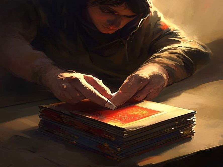 A player taking the top card of a face-down life stack into their hand