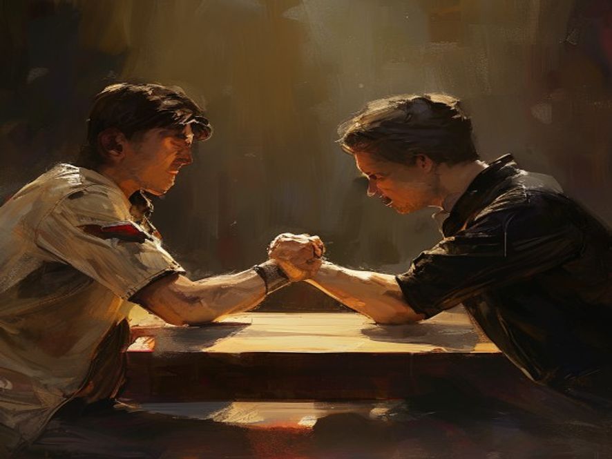 Two opponents bumping fists across the table after a close match