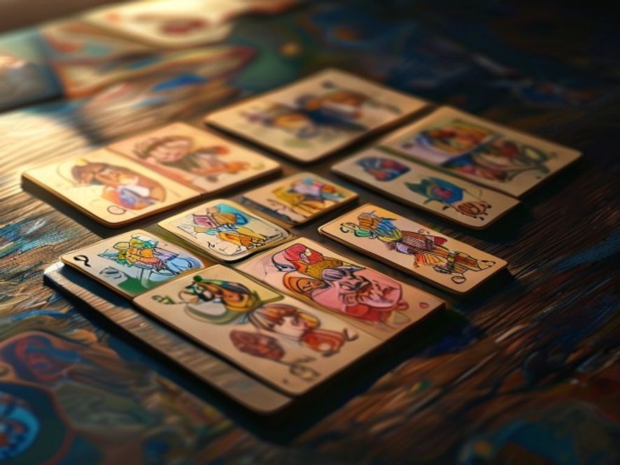 Six small face-down cards arranged in two rows at the corner of a playmat.