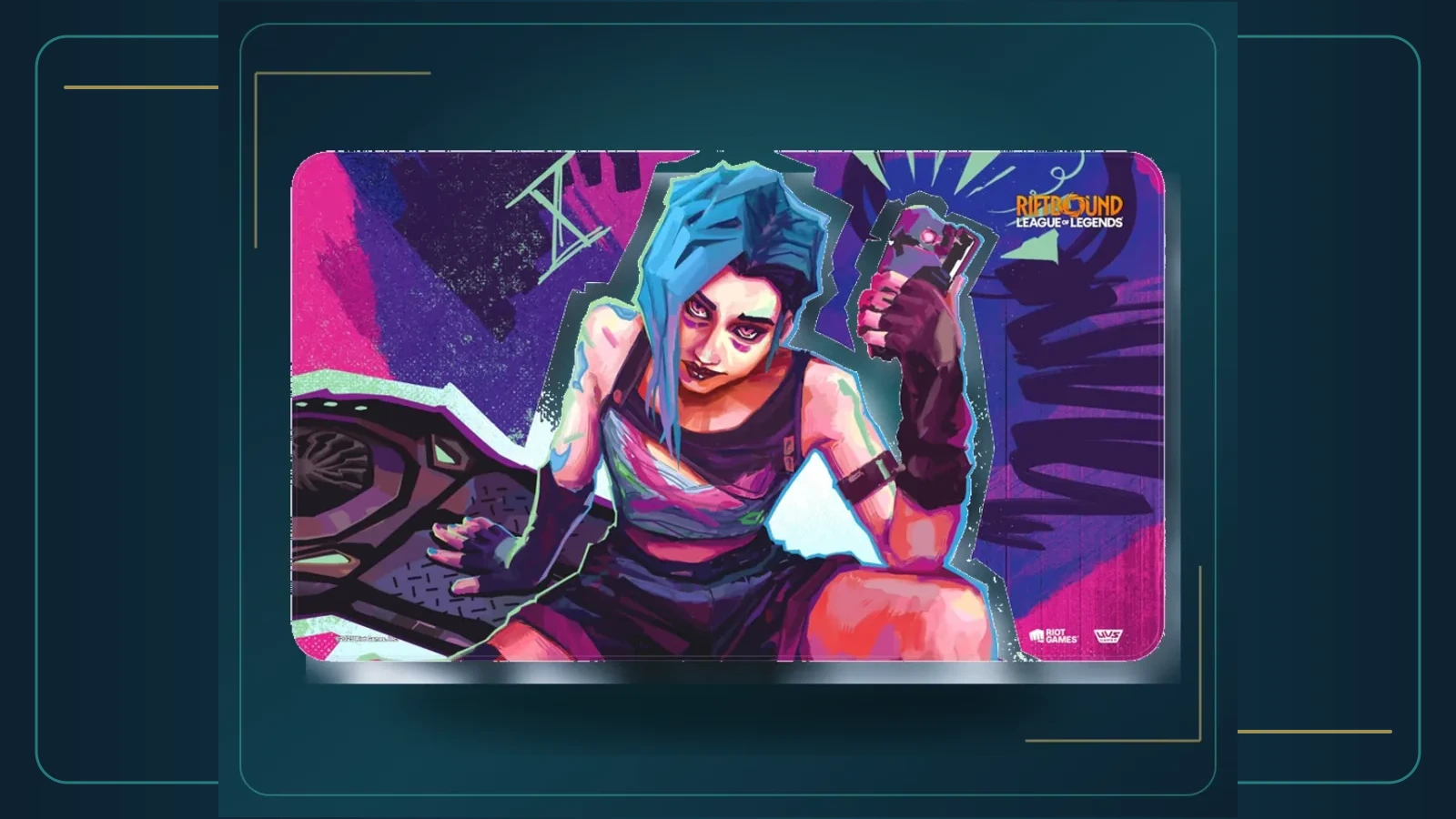 Riftbound: League of Legends Jinx Playmat exact product photograph on a Puzzlewick editorial product stage
