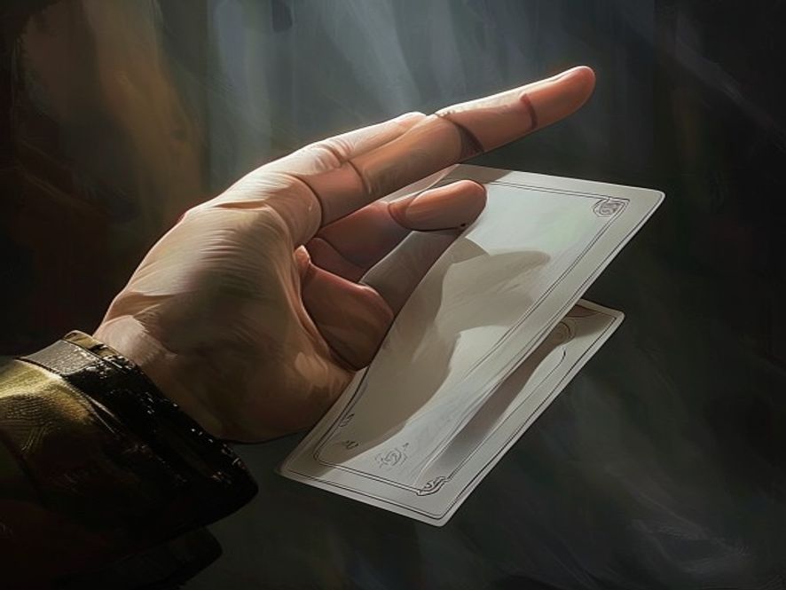 A hand reaching to flip a leader card from its horizontal ability position to an upright deployed unit.