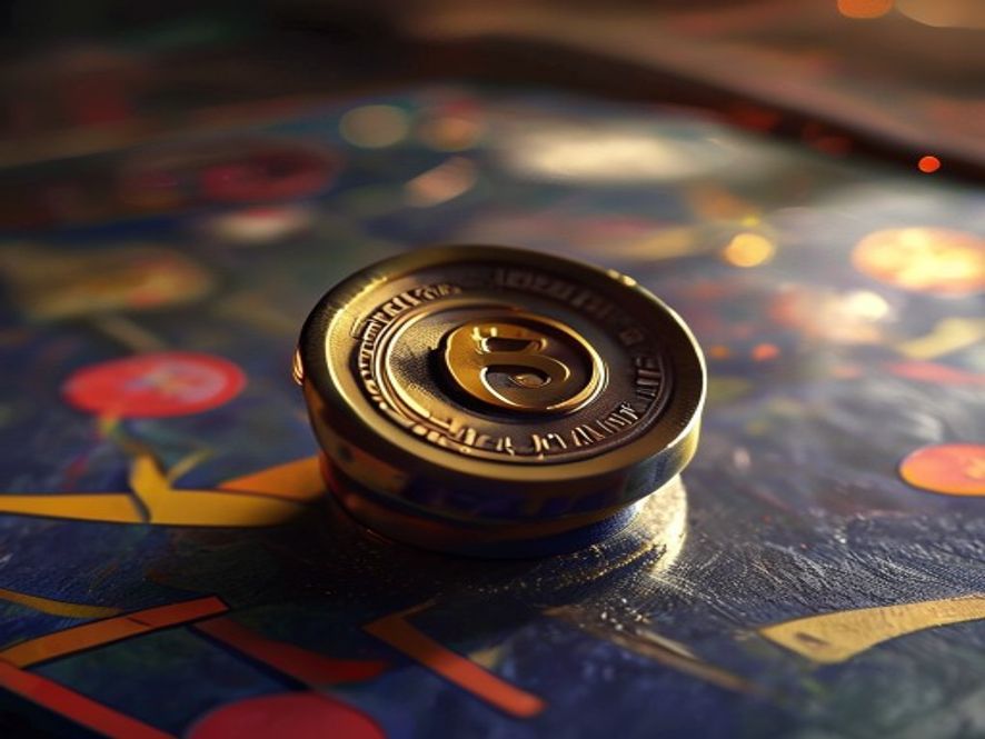 A close-up of an initiative token being flipped to one player's side on a tournament playmat.