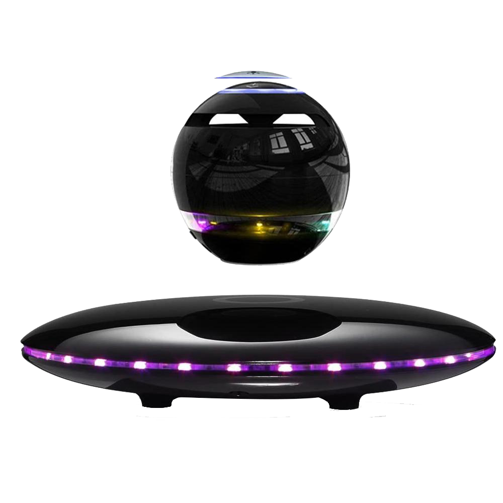 Levitating Bluetooth orb speaker floating on its base