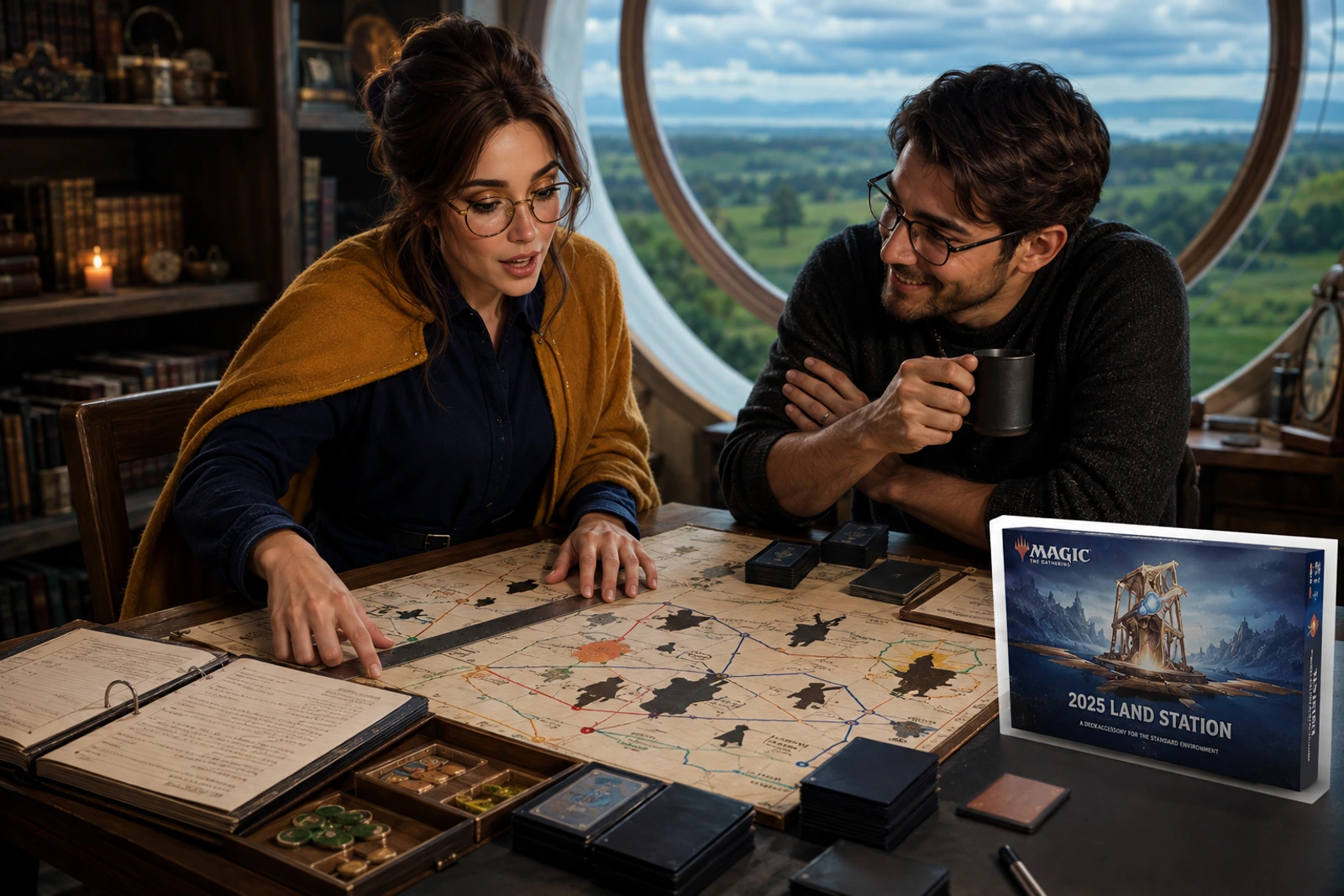 Margo closes a wildcard vault beside an October 12 review marker in cool observatory light.