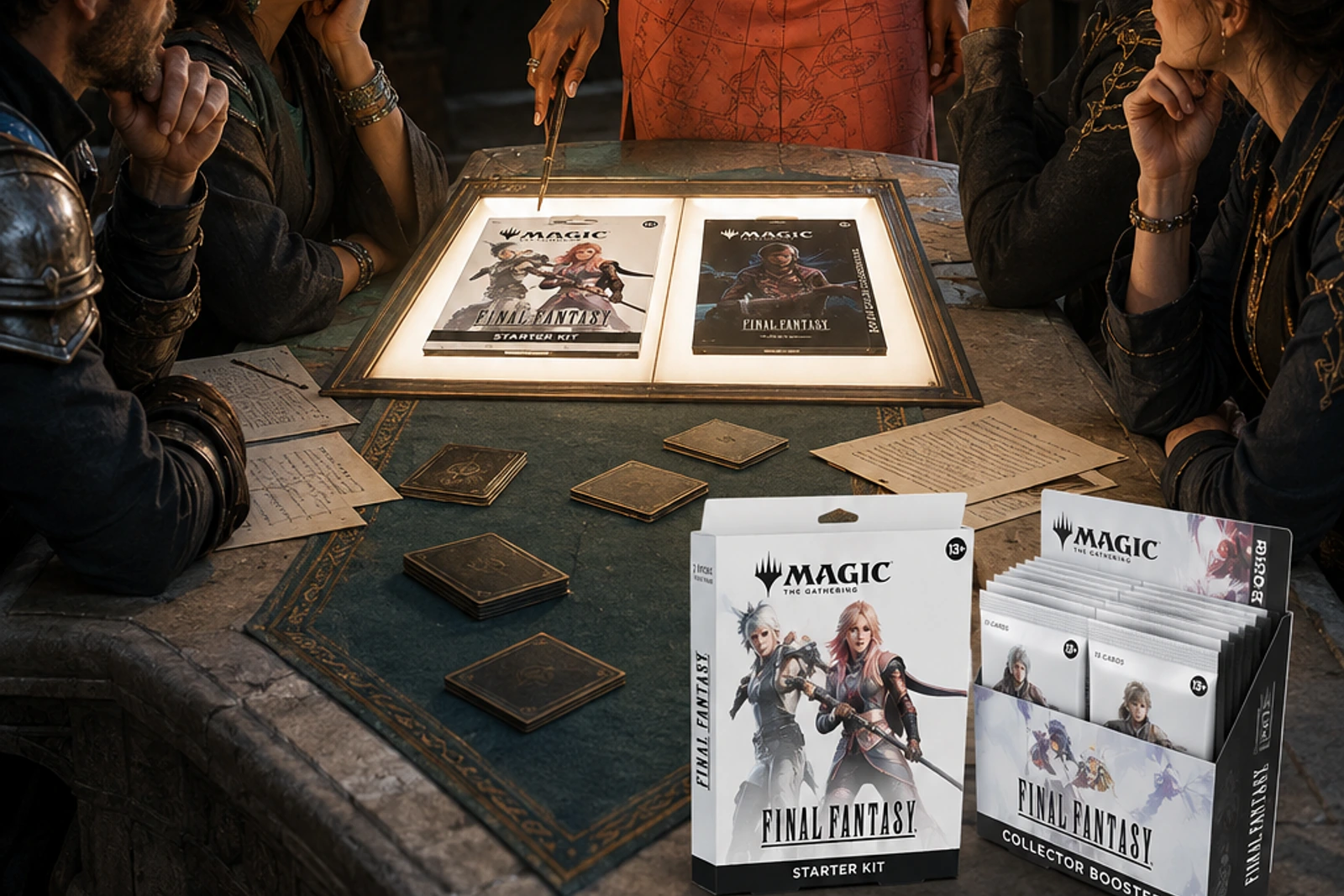 Imani teaches the Cloud and Sephiroth fixed-deck route in a crystal-lit museum classroom without generated card faces.