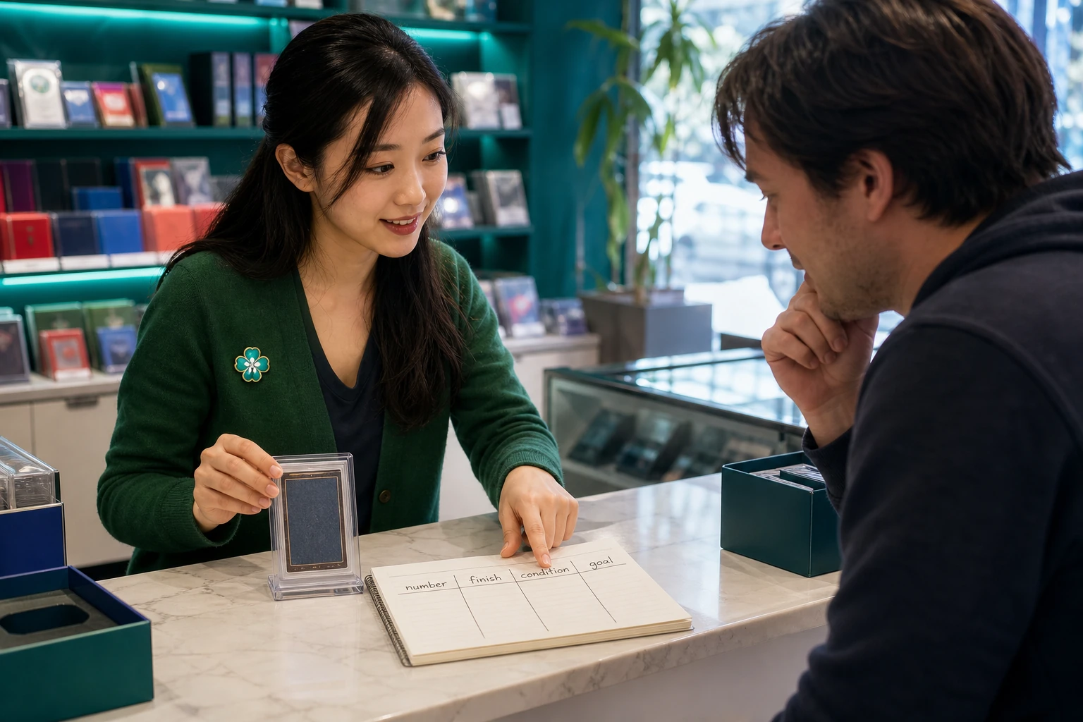 Yumi, The Hostess — quiet local game-store counter