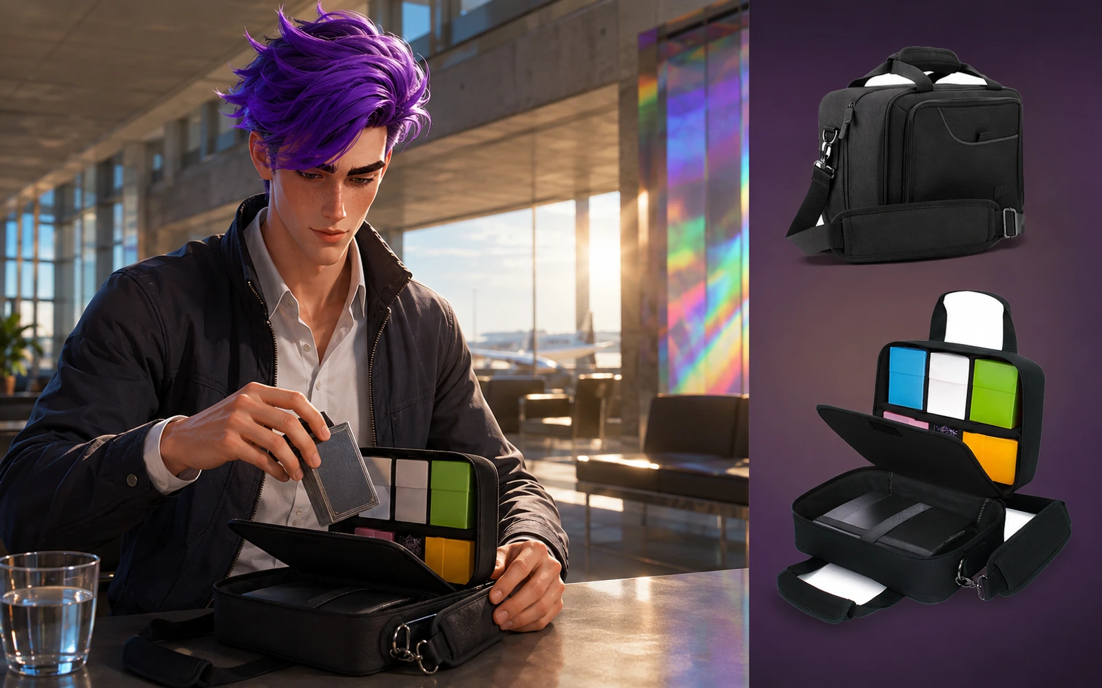 Dax packs a compact Magic travel kit in a bright terminal.