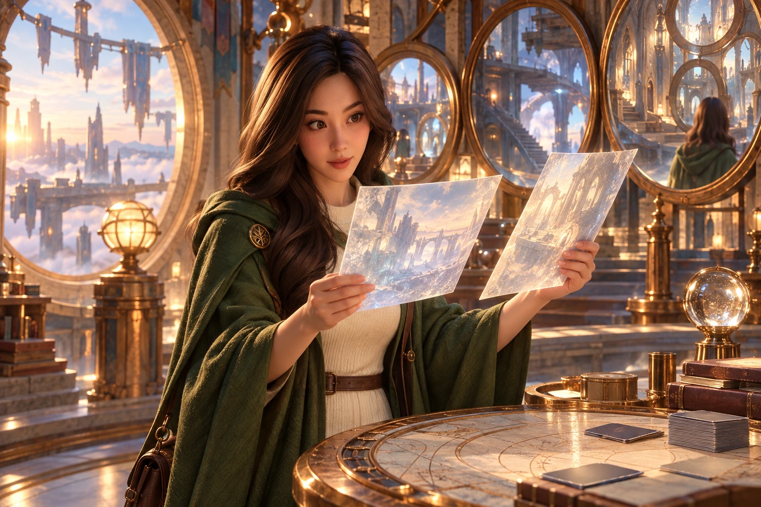 Yumi compares two spectral architectural pages among Fatehold’s mirrored alternate angles.