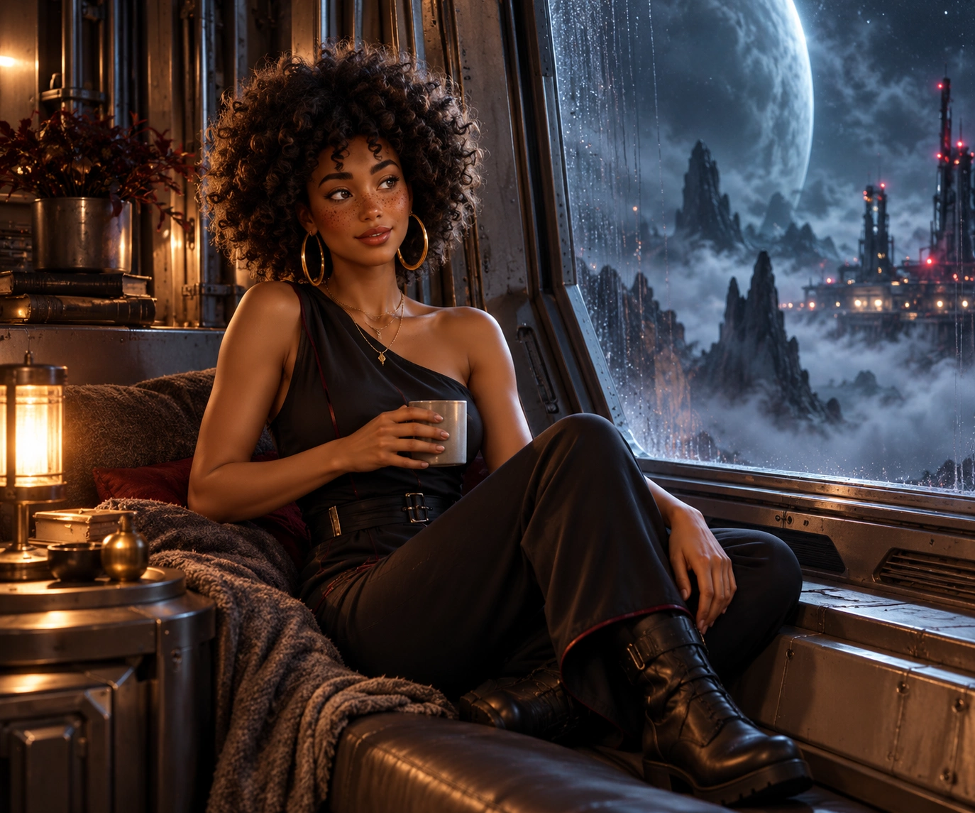 Original fictional Nemesis-universe editorial illustration: A quiet crew-lounge evening represents the recurring appointment a campaign needs.