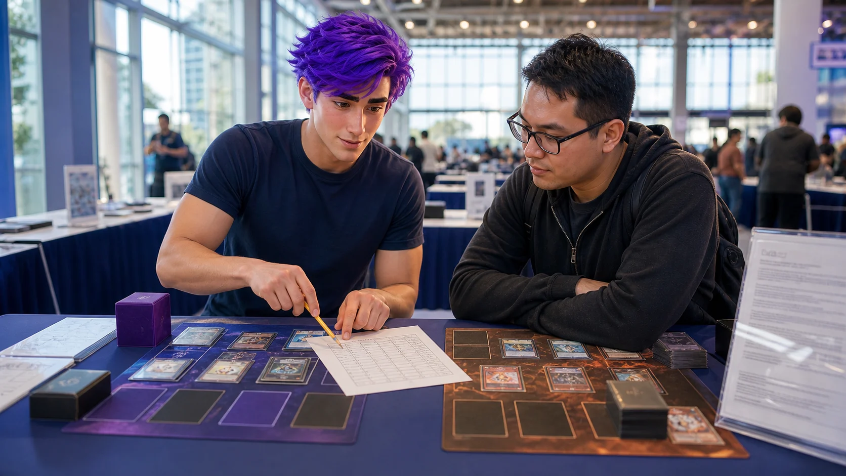 Dax, The Critic — helping three adult newcomers compare pressure, development, and control starter routes at a bright harbor-side game club