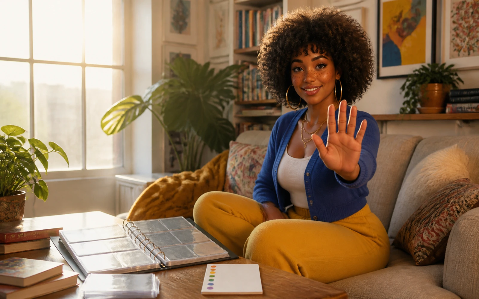 Imani counts the five checks before an anniversary promo trade