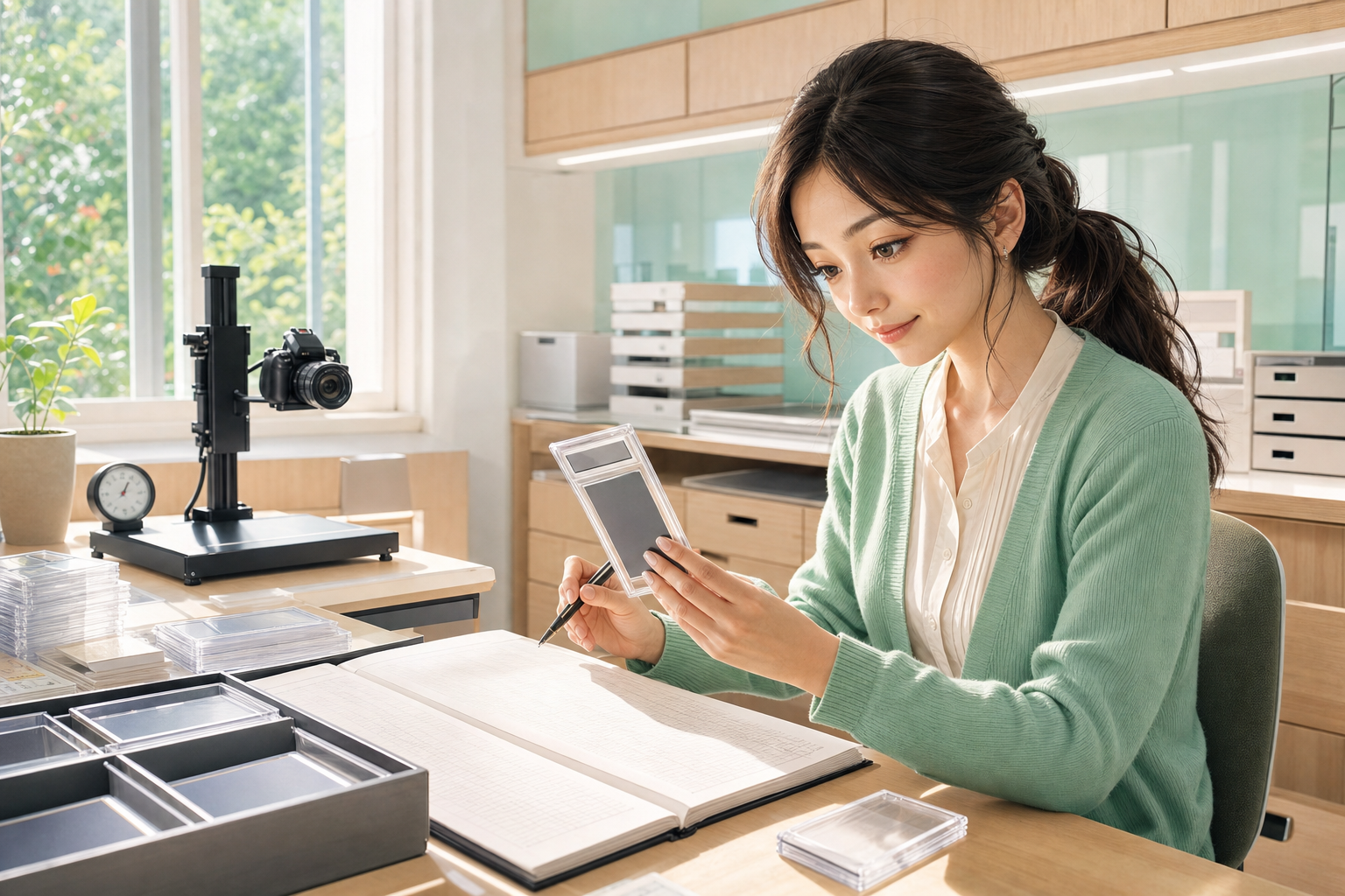 Yumi, The Hostess — return-day certification log in a bright conservation room