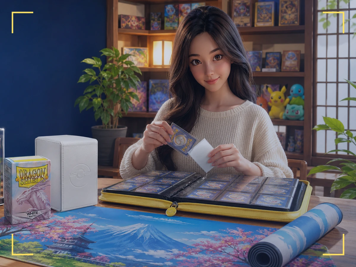 Yumi, The Hostess — testing sleeves and boxes at a themed workbench