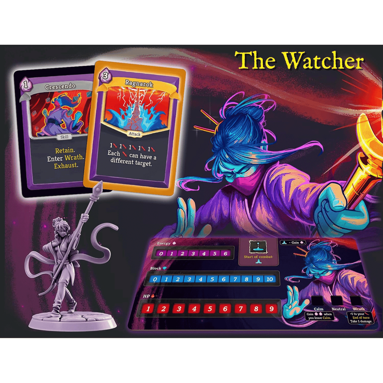 Player boards and the four character miniatures that lead each climb.