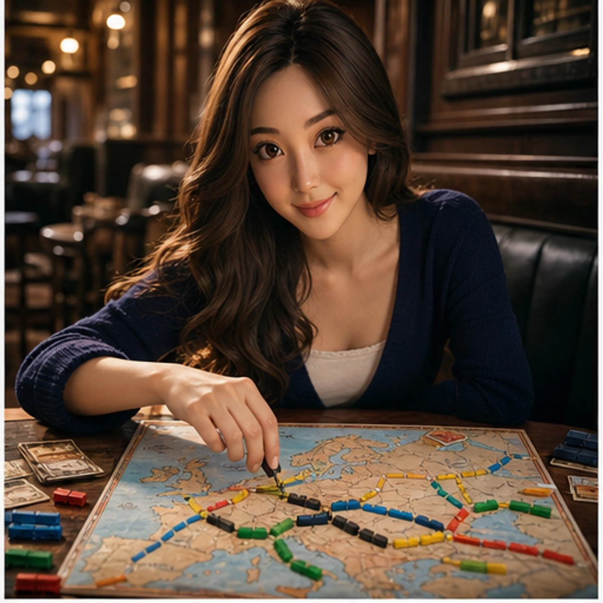Yumi, The Hostess — demonstrating the core turn with the game staged clearly
