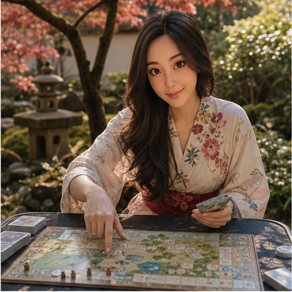 Yumi, The Hostess — demonstrating the core turn with the game staged clearly